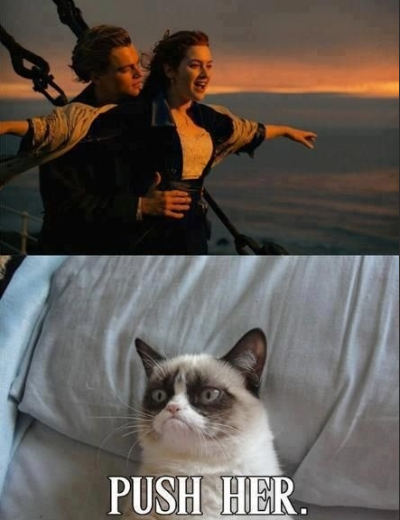 Grumpy Cat and Jack and Rose on Titanic