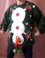 Upside Down Snowman on an Ugly Christmas Sweater