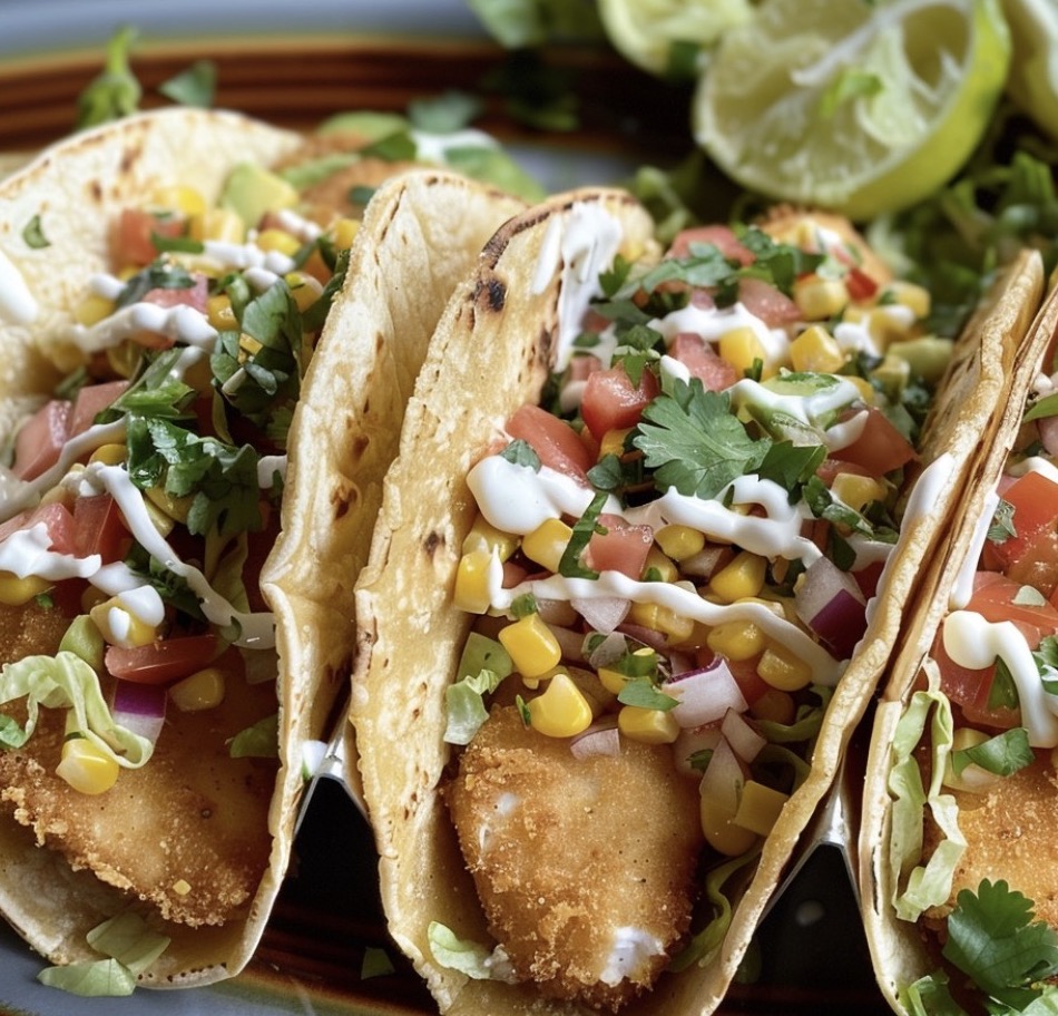 Fish Tacos with Corn Salsa and Zesty Lime Mayonnaise - Faxo