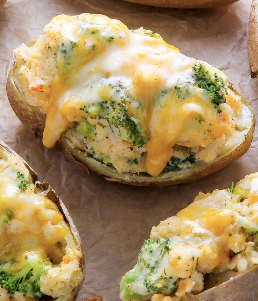 Broccoli and Cheddar Twice Baked Potatoes - Faxo