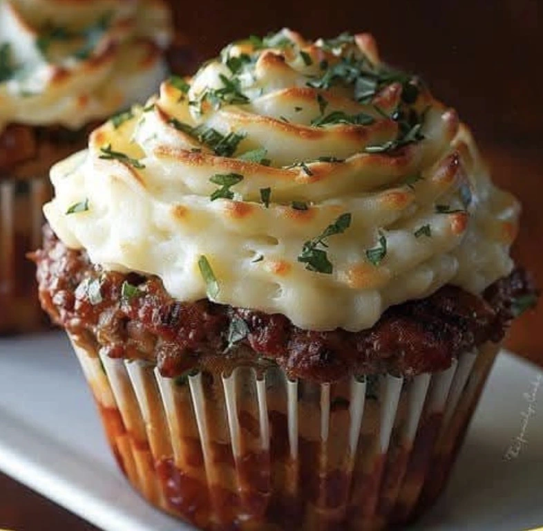 Meatloaf Cupcakes with Whipped Potato Topping