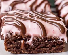 Fudge Drizzled Strawberry Frosted Brownies