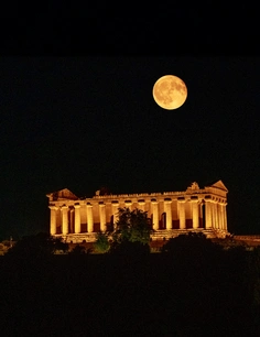 Full Moon Over Ancient Greek Temple in Agrigento, Sicily
