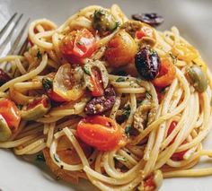 Pasta with Cherry Tomatoes, Olives, and Capers